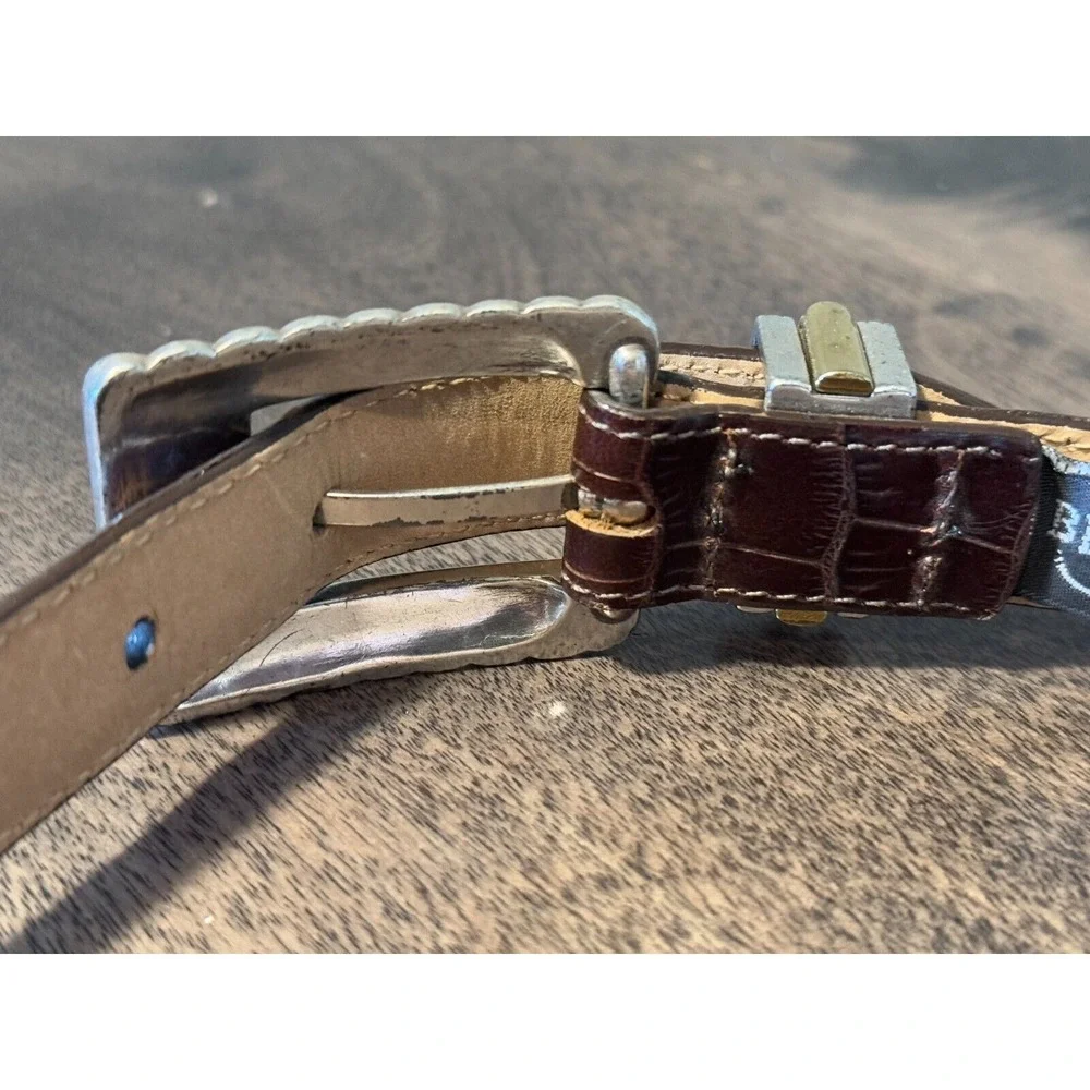 Brighton Women Brown Belt Size S 44209 Leather Silver & Brass Toned‎ Accents